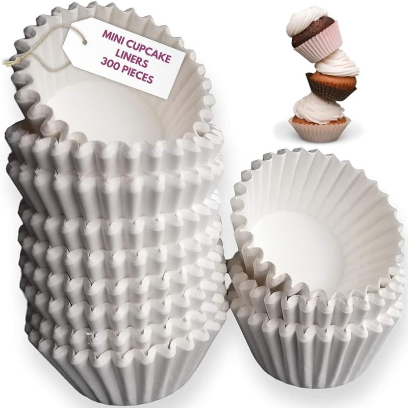 KPKitchen White Mini Cupcake Liners - 300-Pack - Mini Cups Sized Paper Cupcake Wrappers - Fits Perfectly Any Muffin Baking Pan - Cup Cake Liner for Cupcakes, Muffins, Keto Fat Bombs & Cheesecakes - Image 1
